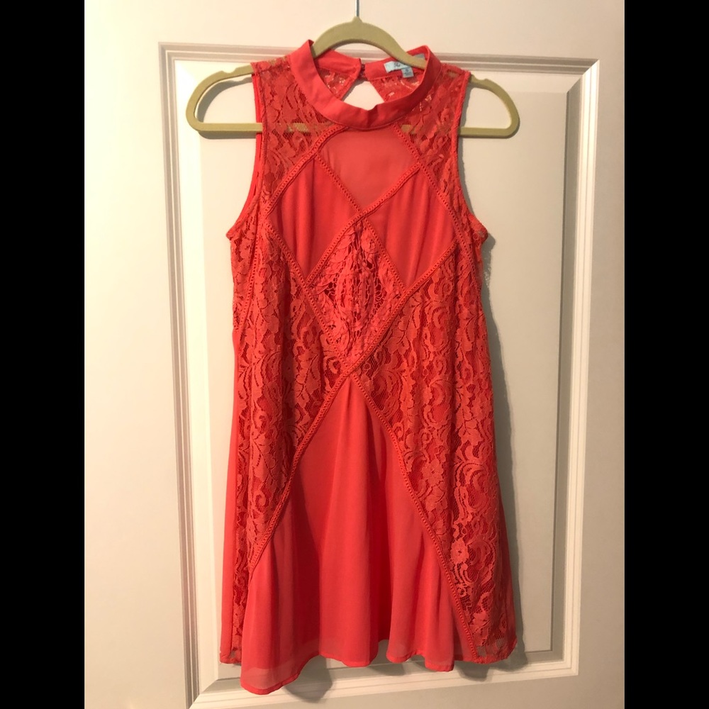 She + Sky - Cute Halter Swing Dress (coral/pink)